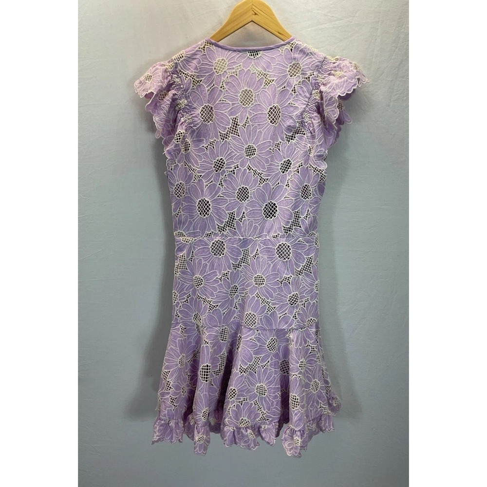 Sandro Broderi  Dress Purple flutter sleeve floral eyelet sz 40‎ US 8-10 - Picture 3 of 10